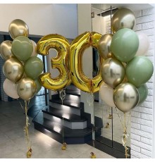 Набір кульок На 30 років з золотоми цифрами