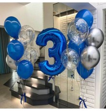 Набір синіх і срібних кульок На 3 роки