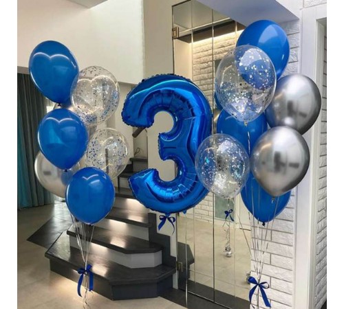 Набір синіх і срібних кульок На 3 роки Набір синіх і срібних кульок На 3 роки
