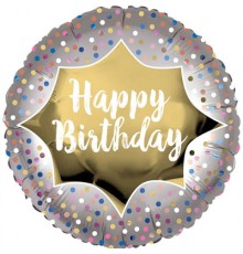 Коло Happy Birthday конфетті сатин біле золото
