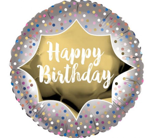 Коло Happy Birthday конфетті сатин біле золото Коло Happy Birthday конфетті сатин біле золото