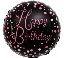Кулька Коло Happy Birthday рожевим на чорному