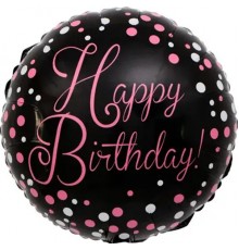Кулька Коло Happy Birthday рожевим на чорному