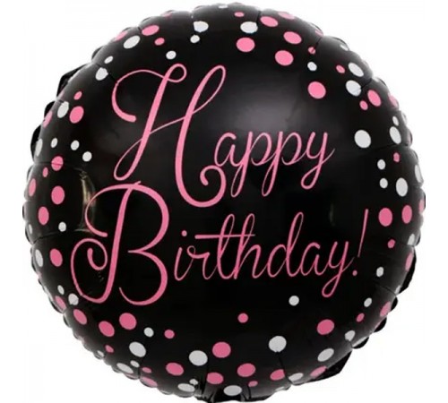Кулька Коло Happy Birthday рожевим на чорному Кулька Коло Happy Birthday рожевим на чорному
