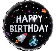 Кулька Коло Happy Birthday космос на чорному