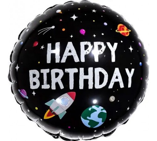 Кулька Коло Happy Birthday космос на чорному Кулька Коло Happy Birthday космос на чорному