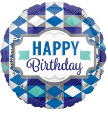 Кулька Коло Happy Birthday сині ромбики