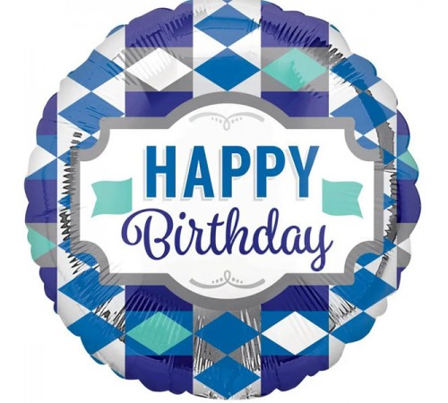 Кулька Коло Happy Birthday сині ромбики Кулька Коло Happy Birthday сині ромбики