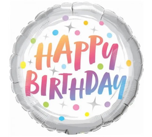 Кулька Коло Happy Birthday кольорове срібло Кулька Коло Happy Birthday кольорове срібло