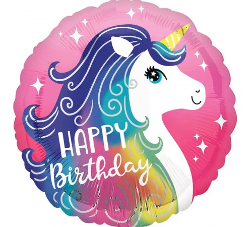 Кулька Коло Happy Birthday єдиноріг на рожевому Кулька Коло Happy Birthday єдиноріг на рожевому